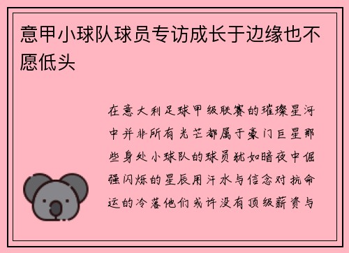 意甲小球队球员专访成长于边缘也不愿低头