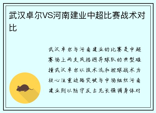 武汉卓尔VS河南建业中超比赛战术对比